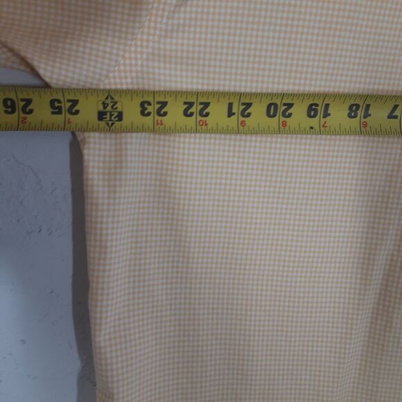 LL Bean Wrinkle Resistant Mens L Yellow White Check Short Sleeve Button Up Shirt - Picture 6 of 7